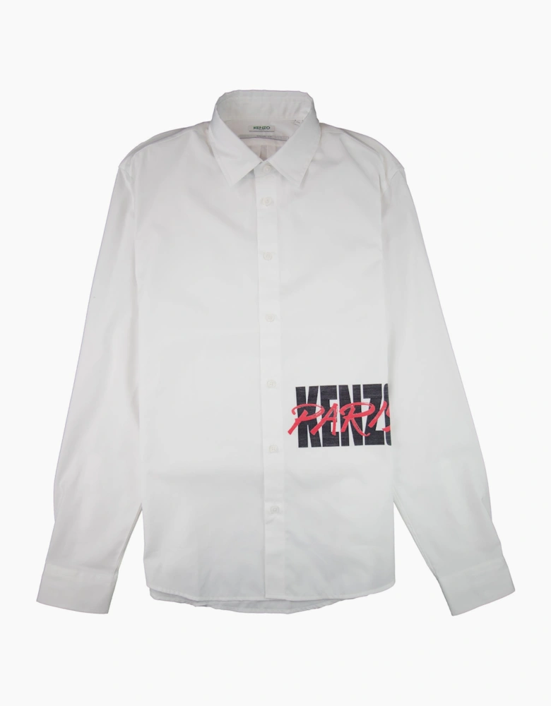 Kenzo Script Logo Long Sleeve Shirt White