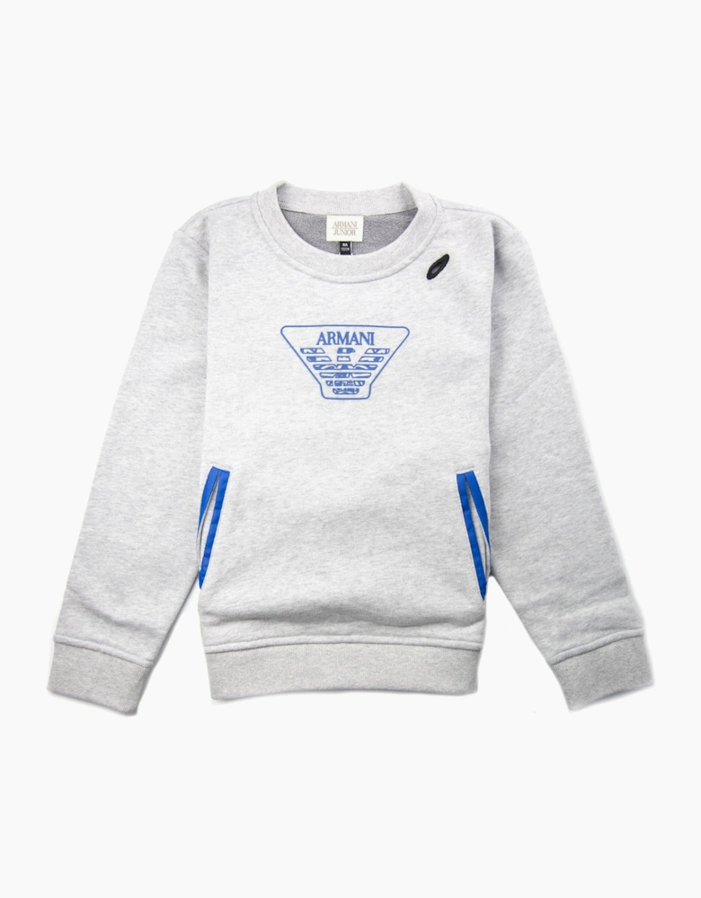 Armani Junior Eagle Logo Zip Sweatshirt Light Grey