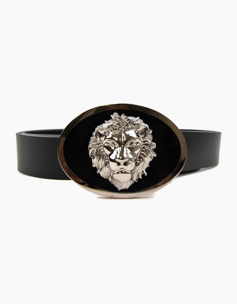 Versace Versus Oval Lion Buckle Belt Black