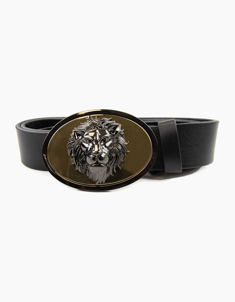 Versace Versus Oval Lion Head Buckle Belt Black