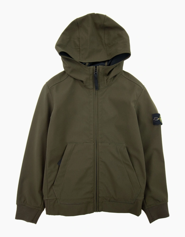 Stone Island Junior Light Soft Shell Hooded Jacket Khaki V0054