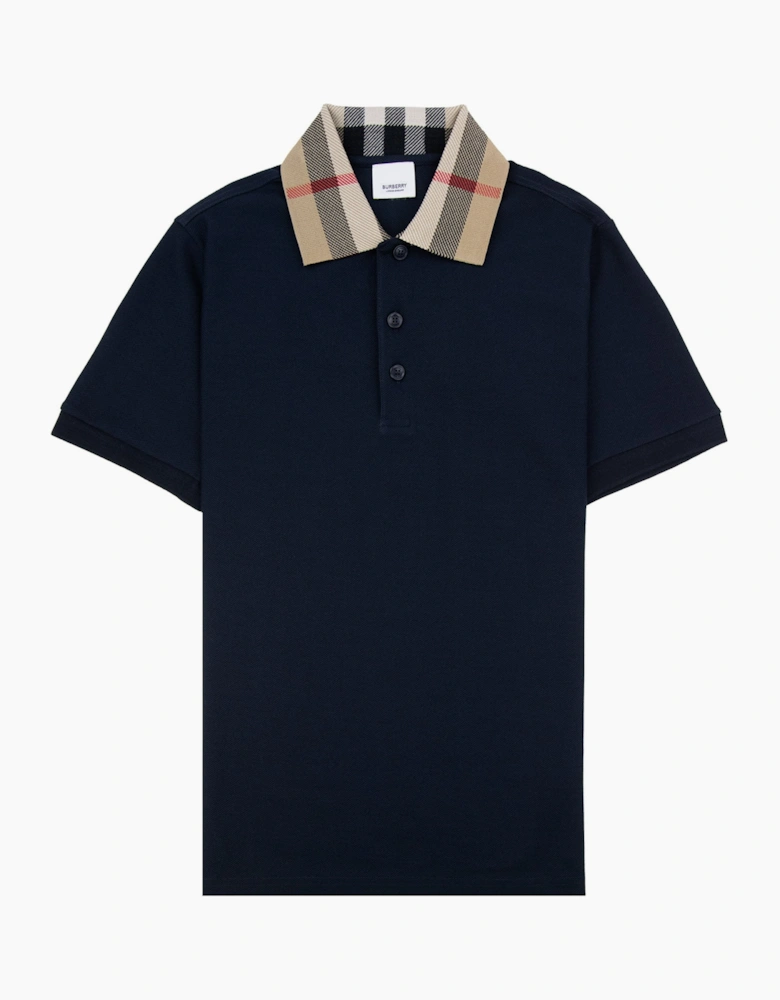 Burberry Check Collar Cotton Polo Shirt Smoked Navy