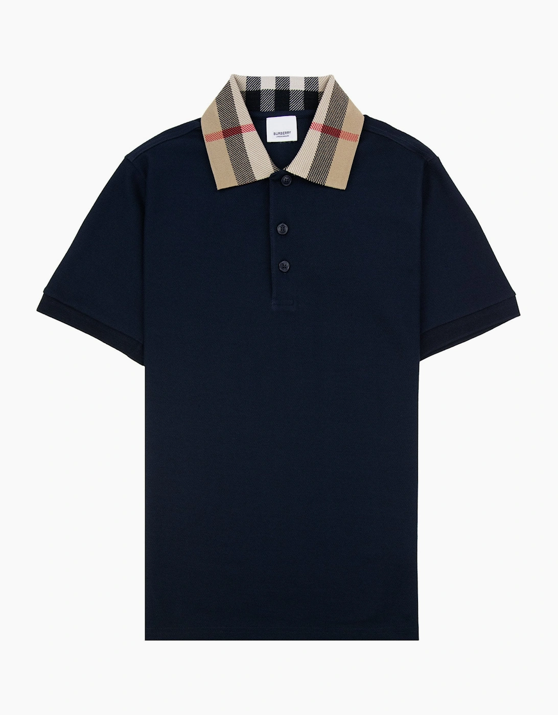 Burberry Check Collar Cotton Polo Shirt Smoked Navy