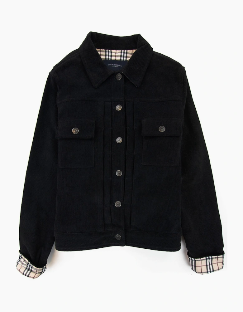 Burberry Woman Farlow Collar Check Denim Jacket Black
