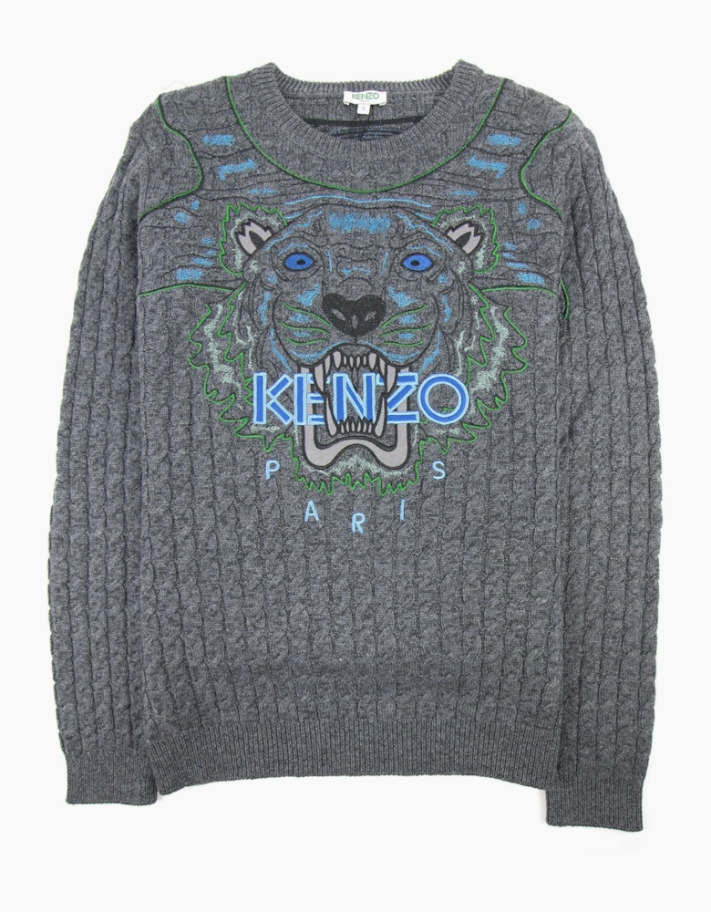 Kenzo Embroidered Logo Tiger Knitted Sweatshirt Dark Grey SA30
