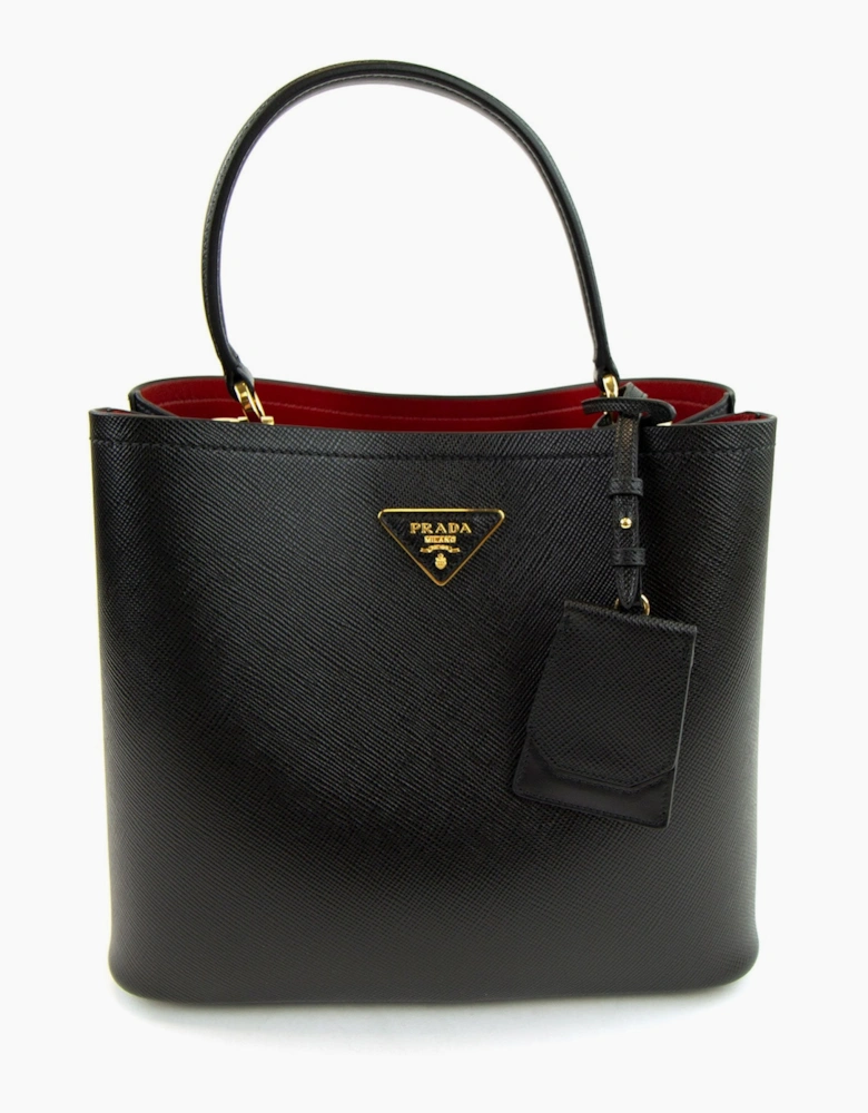 Prada Panier Saffiano Leather Bag Nero/fuoco