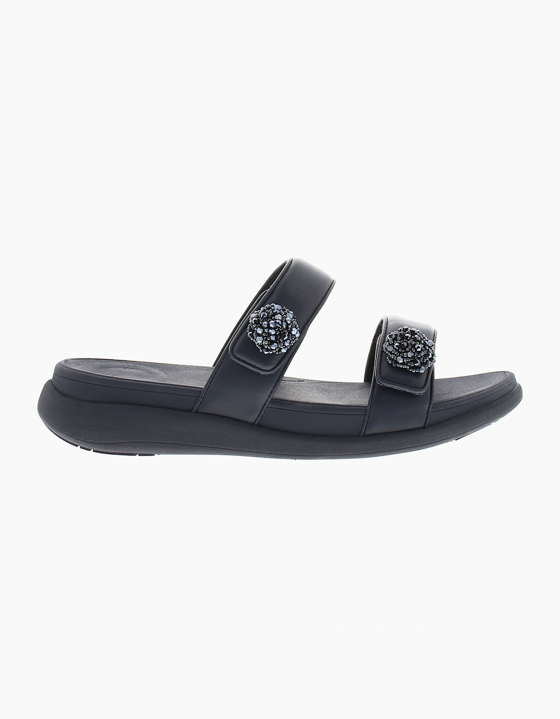 FitFlop Womens Flat Sandals Mode Go Beadie Button Flatform Slip On mindight navy