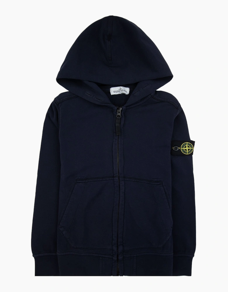 Stone Island Junior Patch Logo Zip Up Hoodie Navy V0026