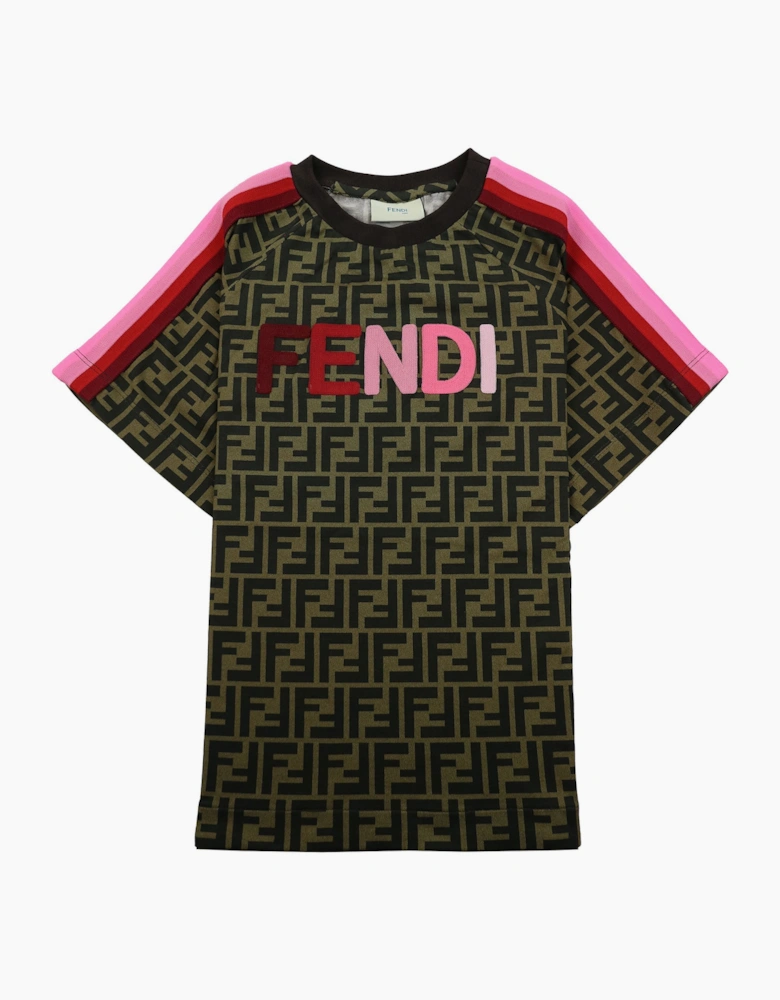 Fendi Kids Monogram Logo Detail T Shirt Brown/Pink