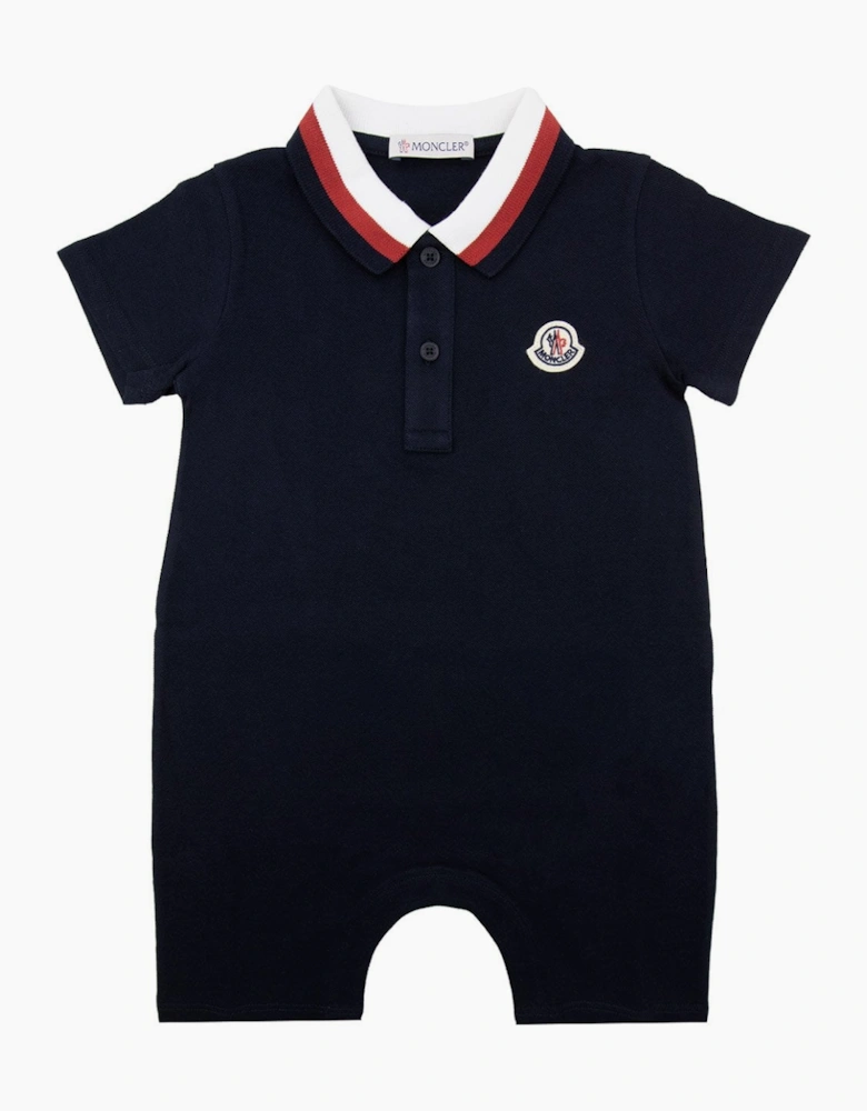 Moncler Junior Tutina Trimmed Cotton Romper Navy 776