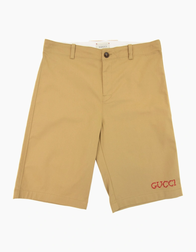 Gucci Junior Embroidered Logo Chino Shorts Beige