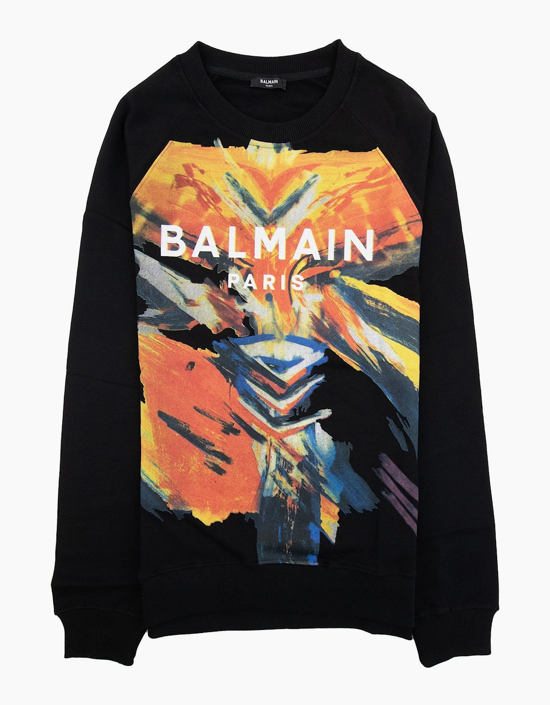 Balmain Printed Paint Logo Crewneck Sweatshirt Black