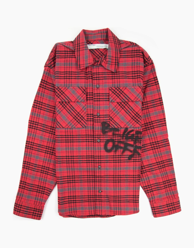 Off White Checked Oversized Flannel Overshirt Red/black