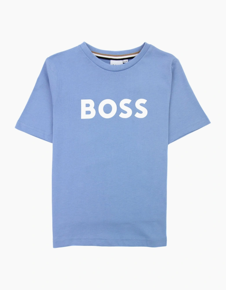 Hugo Boss Kids Logo Printed T Shirt Pale Blue 77a
