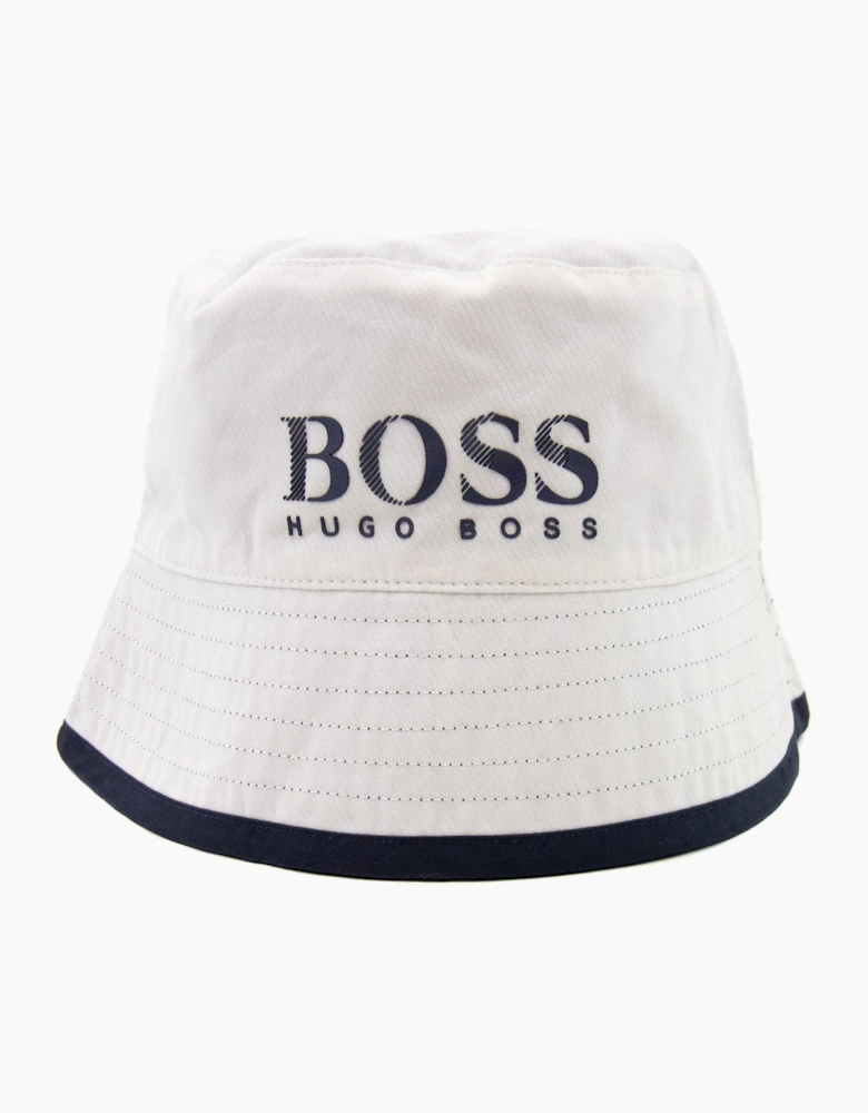 Hugo Boss Kids Logo Reversible Bucket Hat White/navy