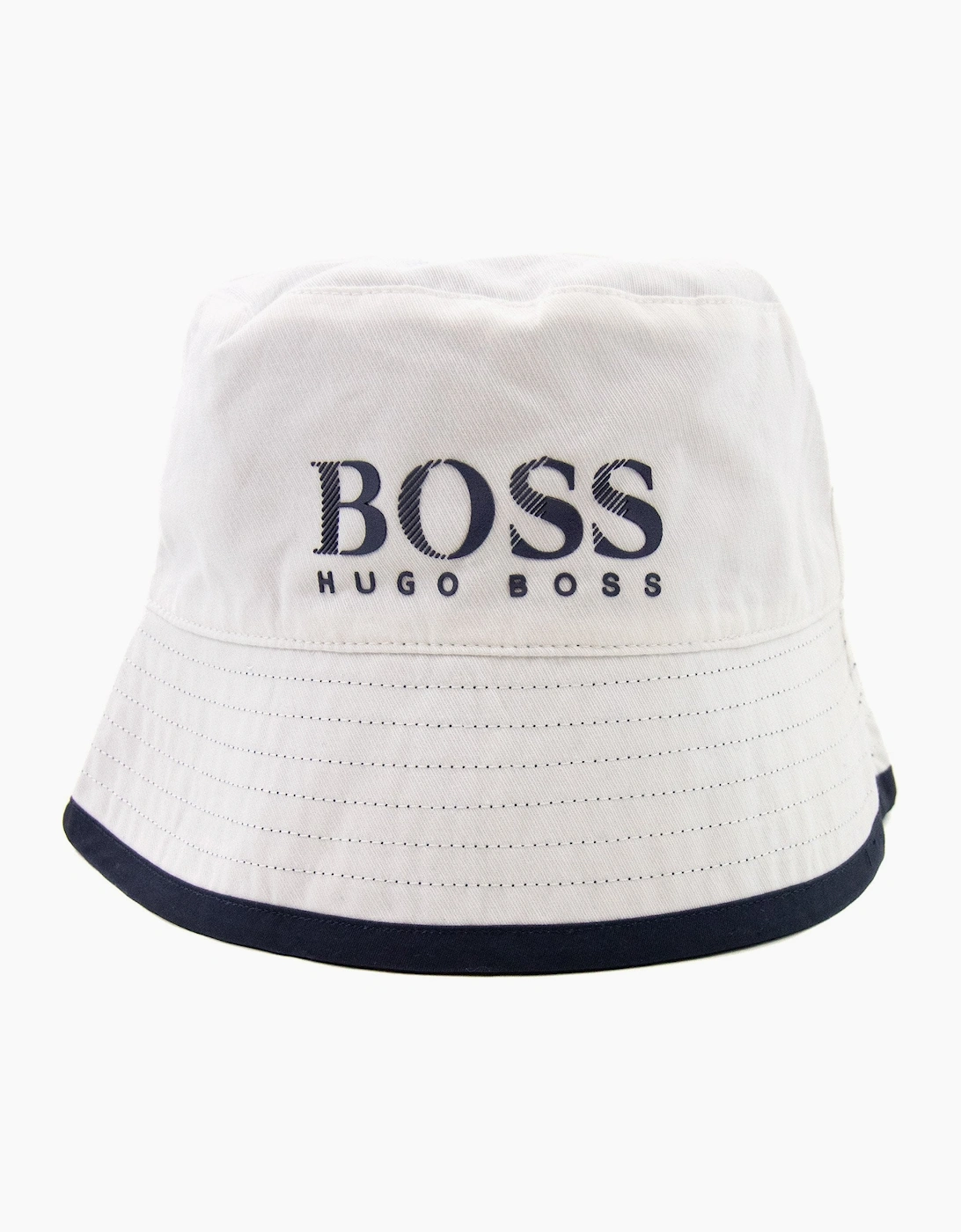 Hugo Boss Kids Logo Reversible Bucket Hat White/navy