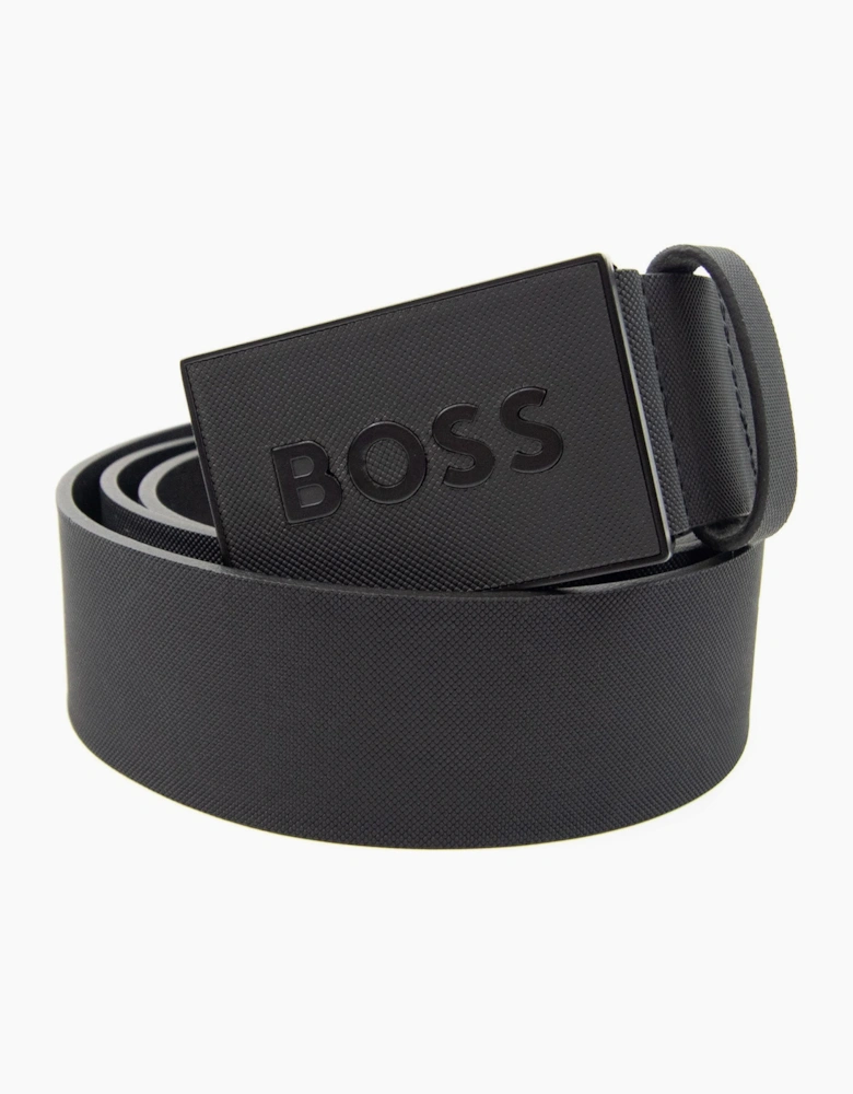 Hugo Boss Plaque-buckle Belt In Italian Leather Black