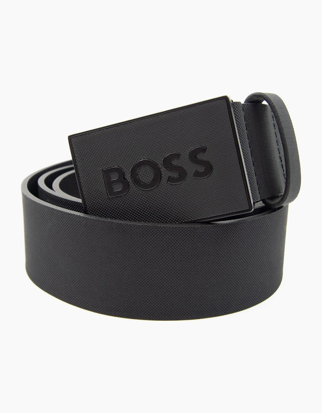 Hugo Boss Plaque-buckle Belt In Italian Leather Black