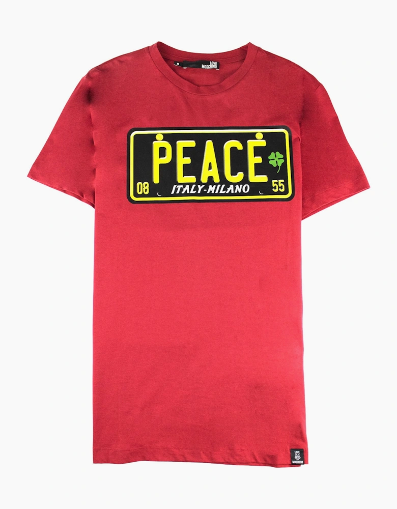 Love Moschino Peace Logo Printed T Shirt Red