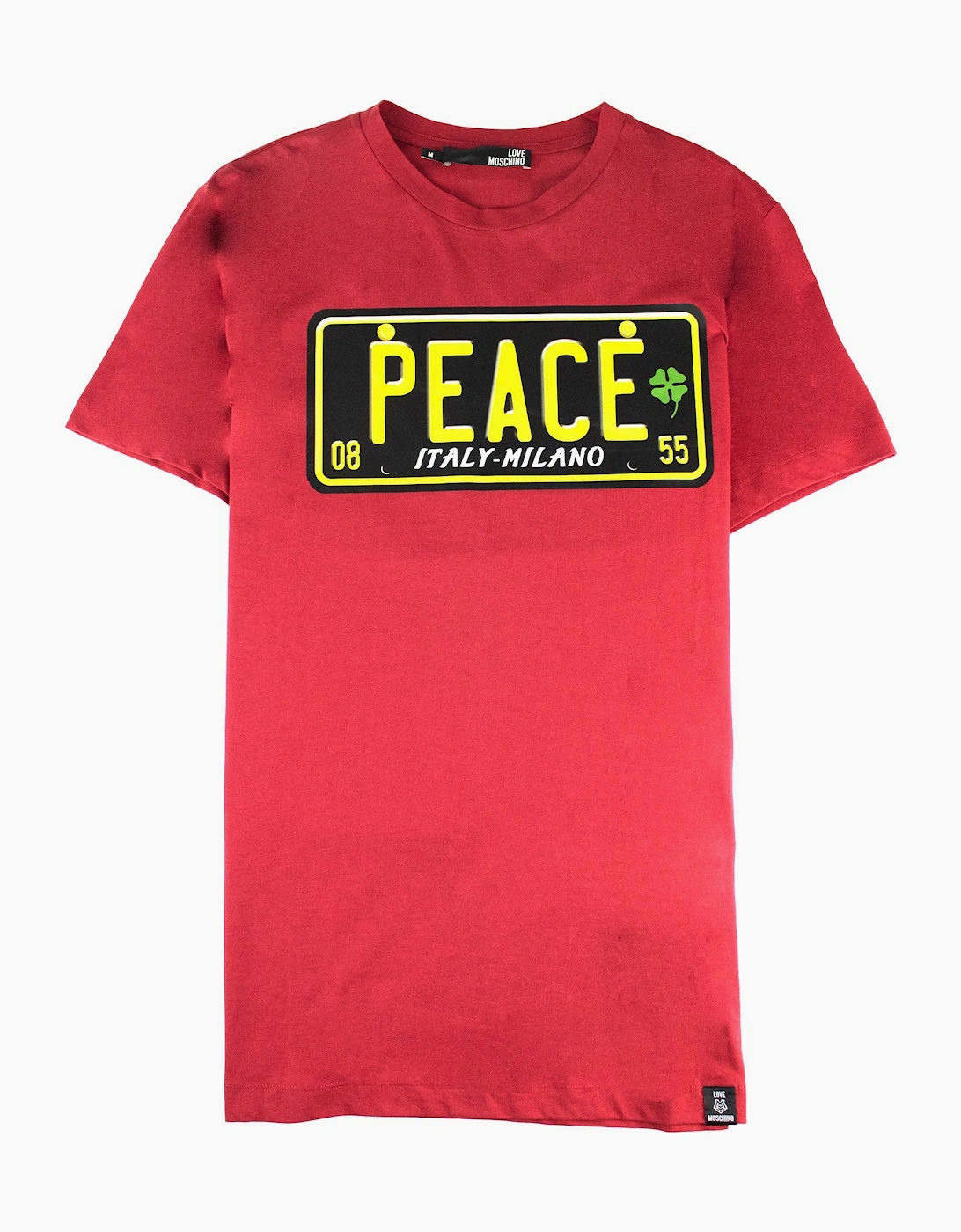 Love Moschino Peace Logo Printed T Shirt Red