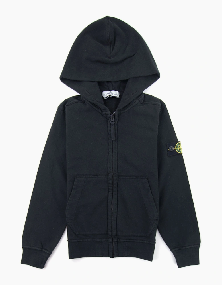 Stone Island Junior 60640 Hooded Zip Up Sweatshirt Black V0029