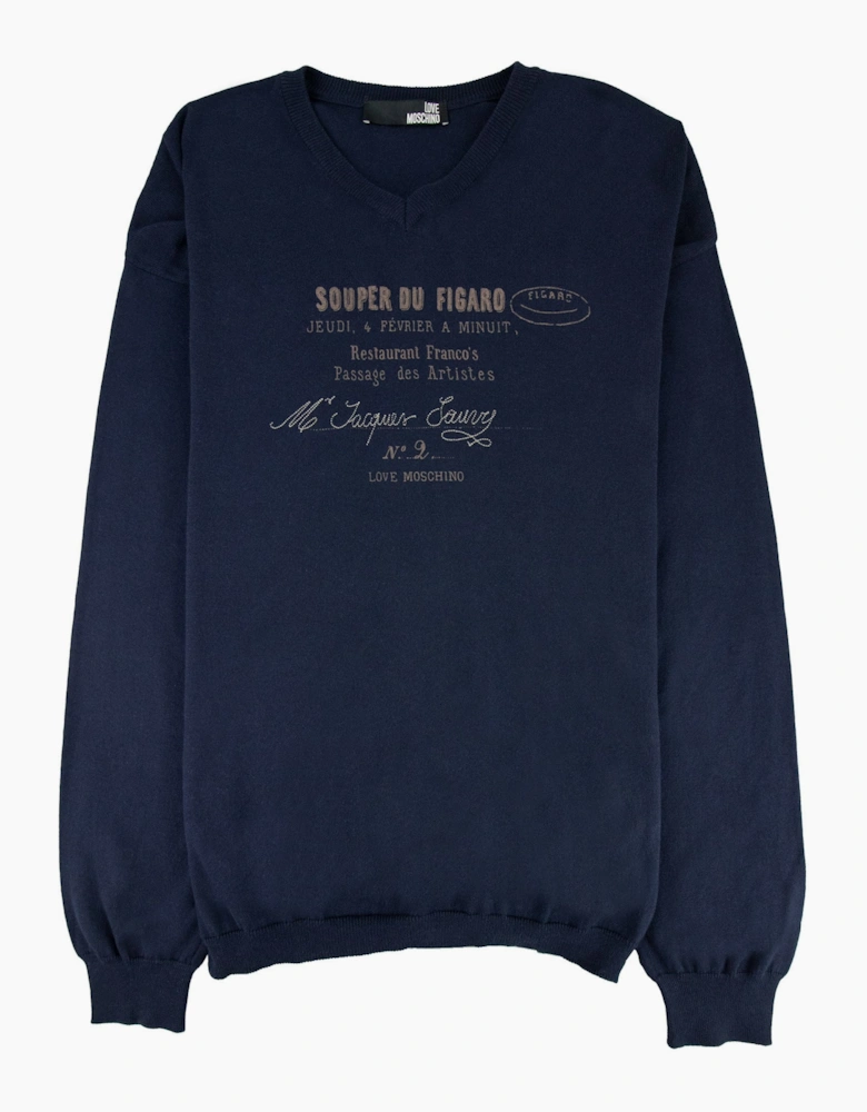 Love Moschino V Neck Knitted Sweatshirt Navy