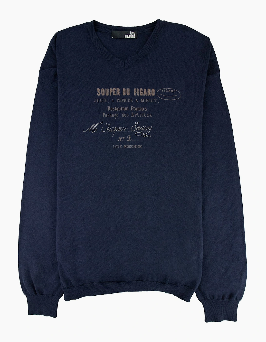 Love Moschino V Neck Knitted Sweatshirt Navy, 3 of 2