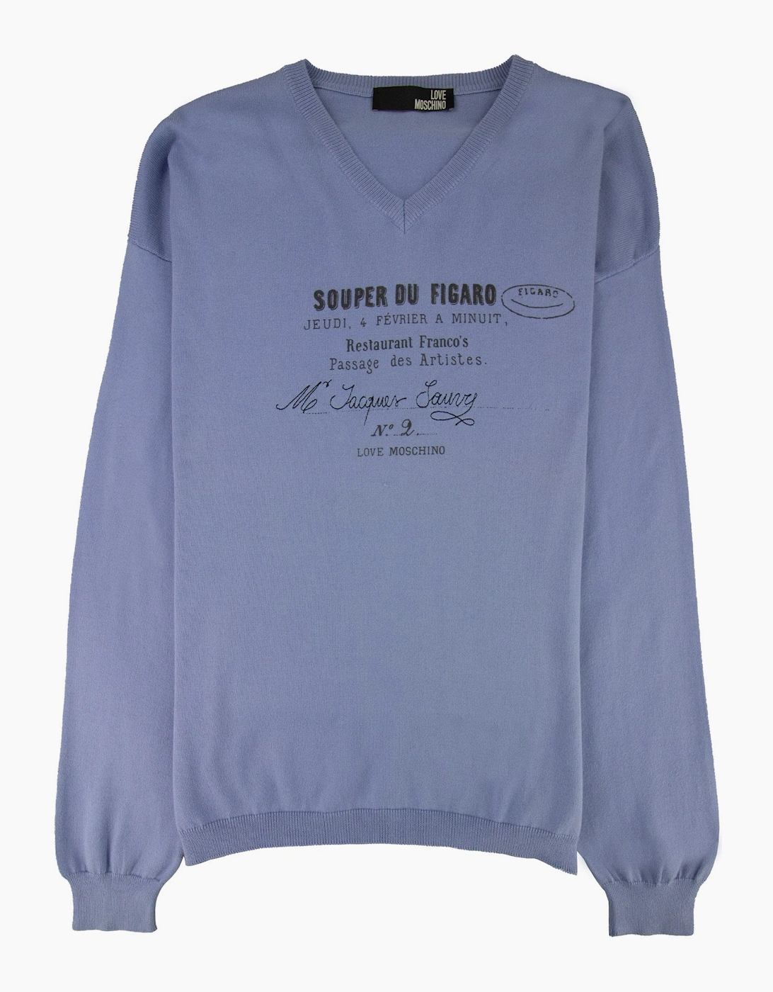 Love Moschino V Neck Knitted Sweatshirt Sky Blue, 3 of 2