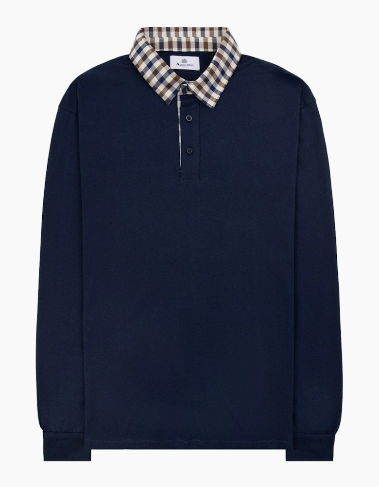 Aquascutum Club Check Collar L/s Polo Navy