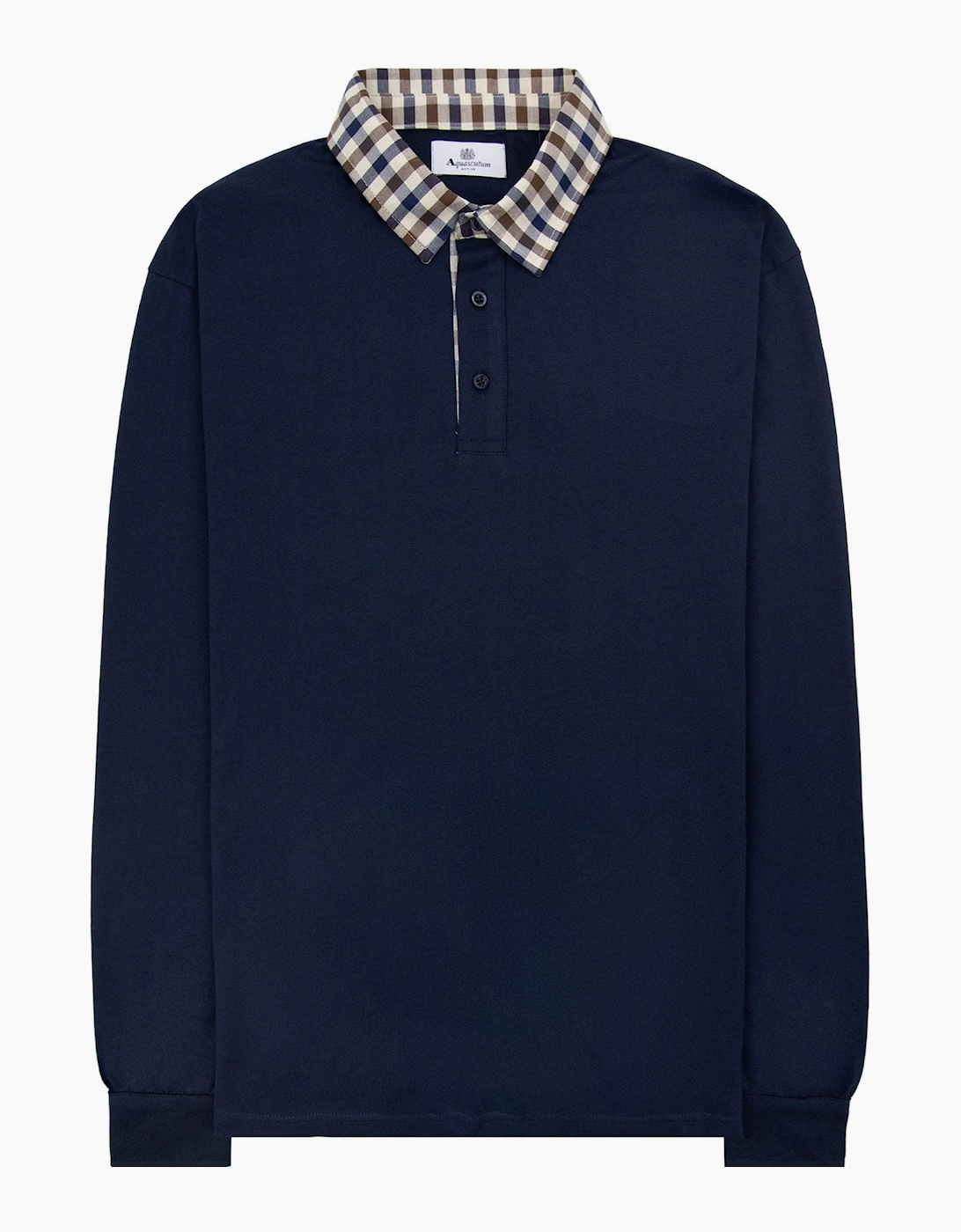 Aquascutum Club Check Collar L/s Polo Navy