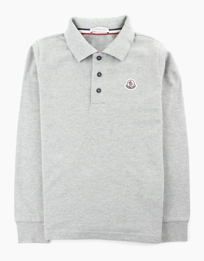 Moncler Junior Logo Collar Long Sleeve Polo Grey