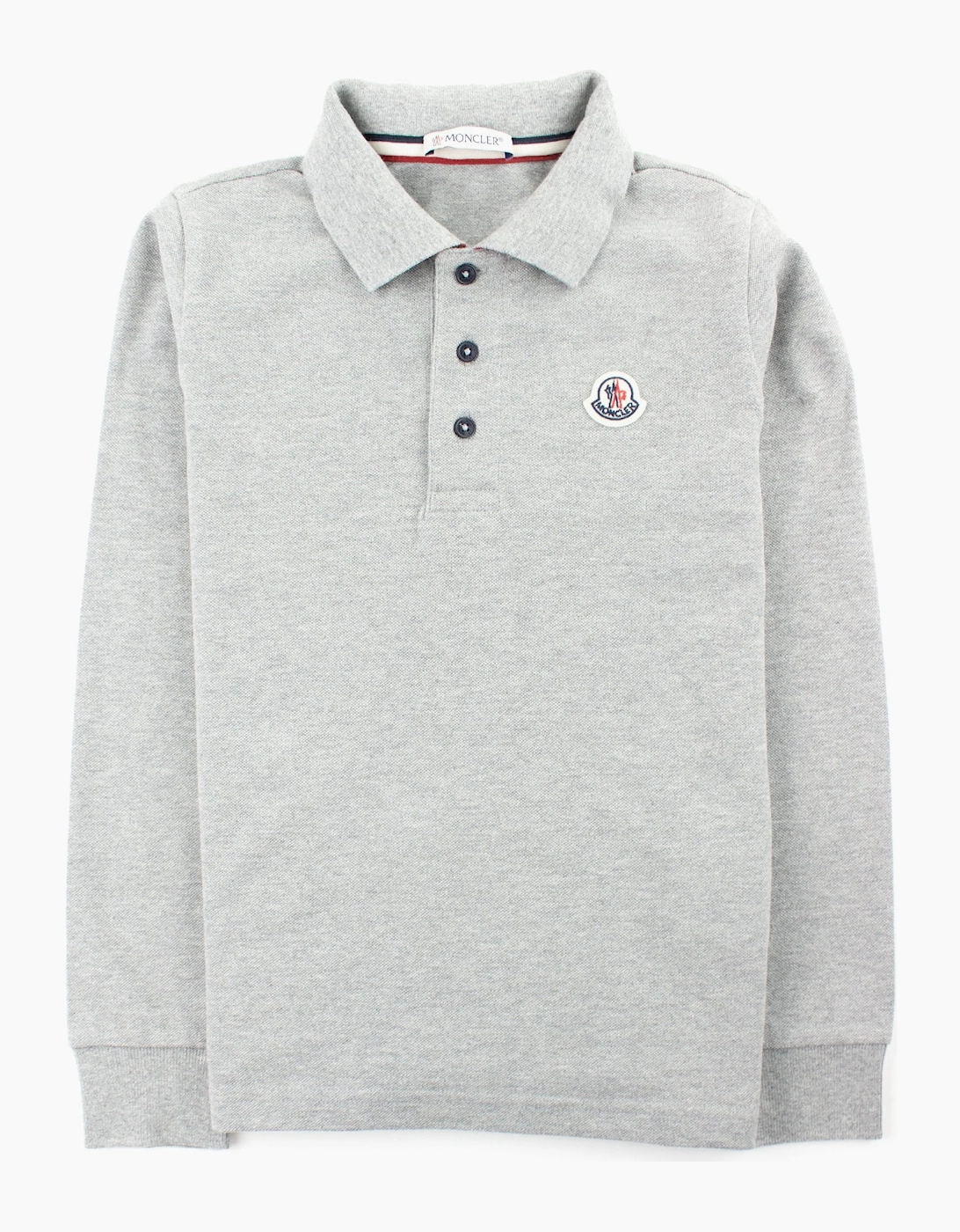 Moncler Junior Logo Collar Long Sleeve Polo Grey, 5 of 4