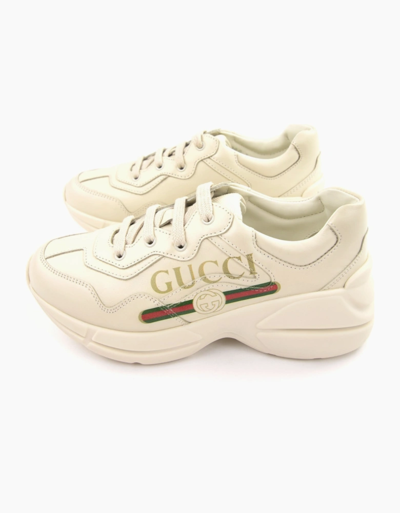 Gucci Junior Rhyton Logo Leather Sneaker Ivory