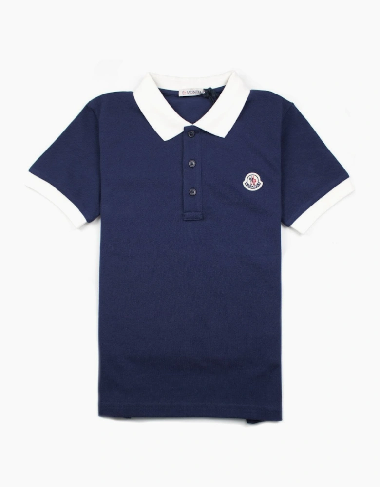 Moncler Junior Contrast Collar Short Sleeve Polo Shirt Blue/White