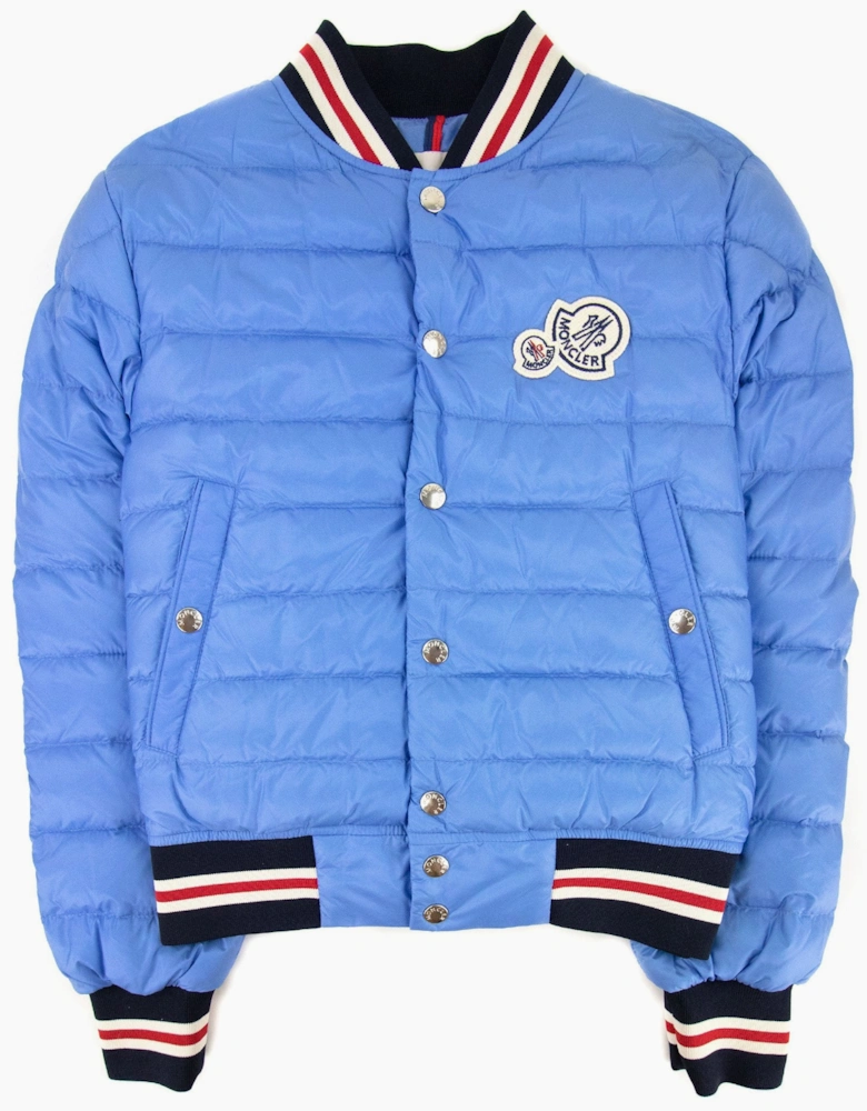 Moncler Junior Corbiac Embossed Logo Bomber Jacket Light Blue