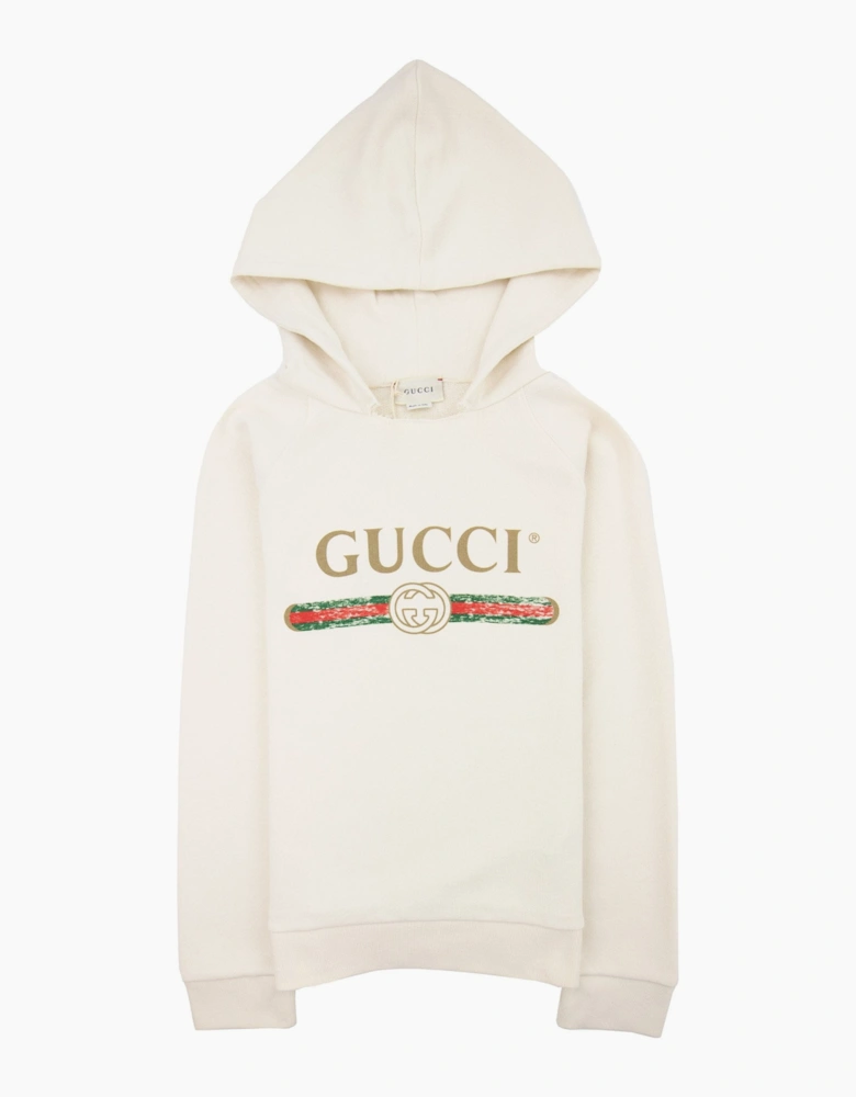 Gucci Junior Logo Print Hoodied Sweatshirt White 9112