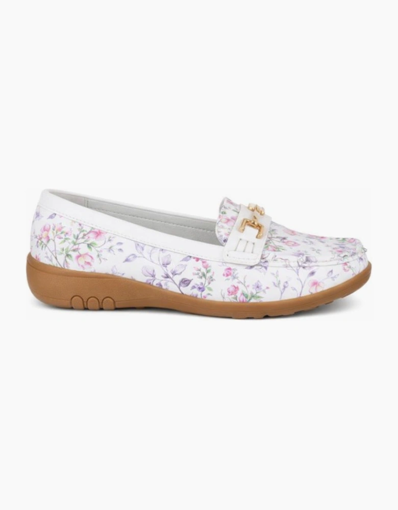 Ladies Buckle Loafers Floral White