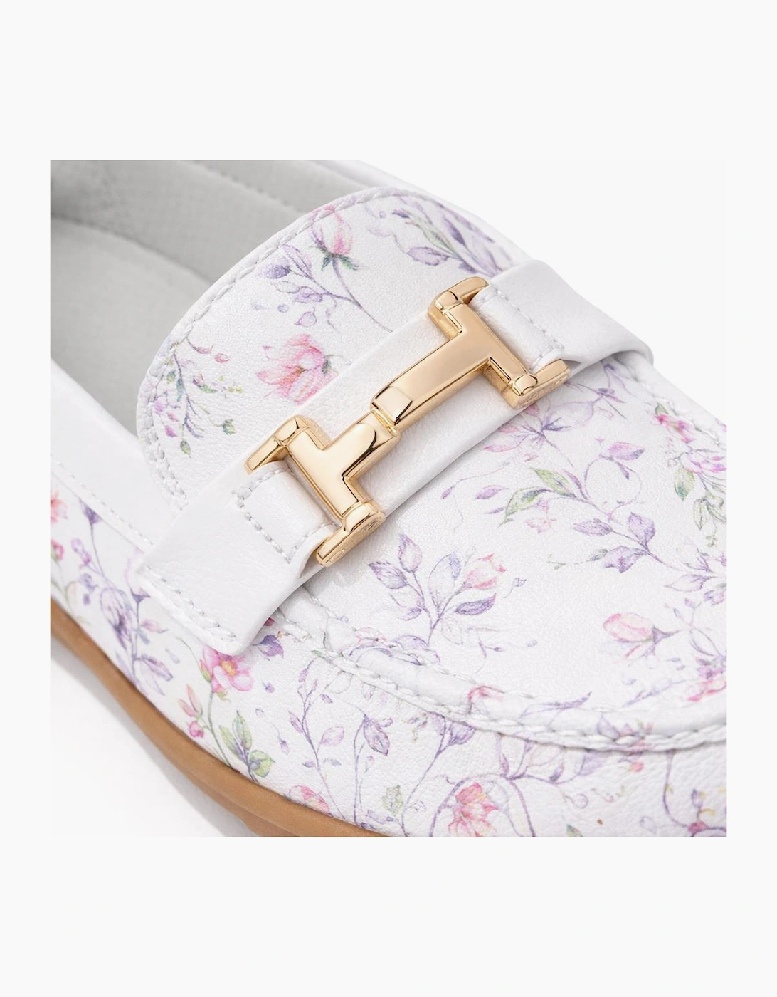 Ladies Buckle Loafers Floral White