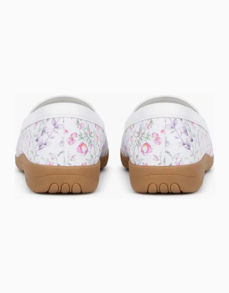 Ladies Buckle Loafers Floral White