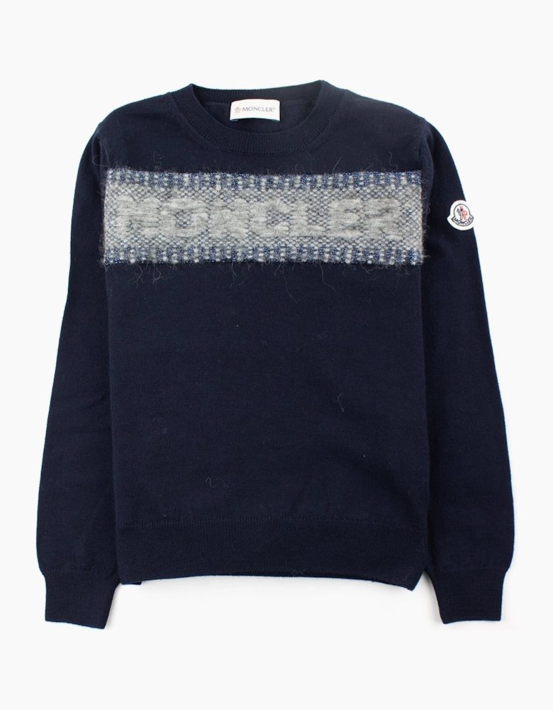 Moncler Junior Logo Knitted Sweatshirt Navy