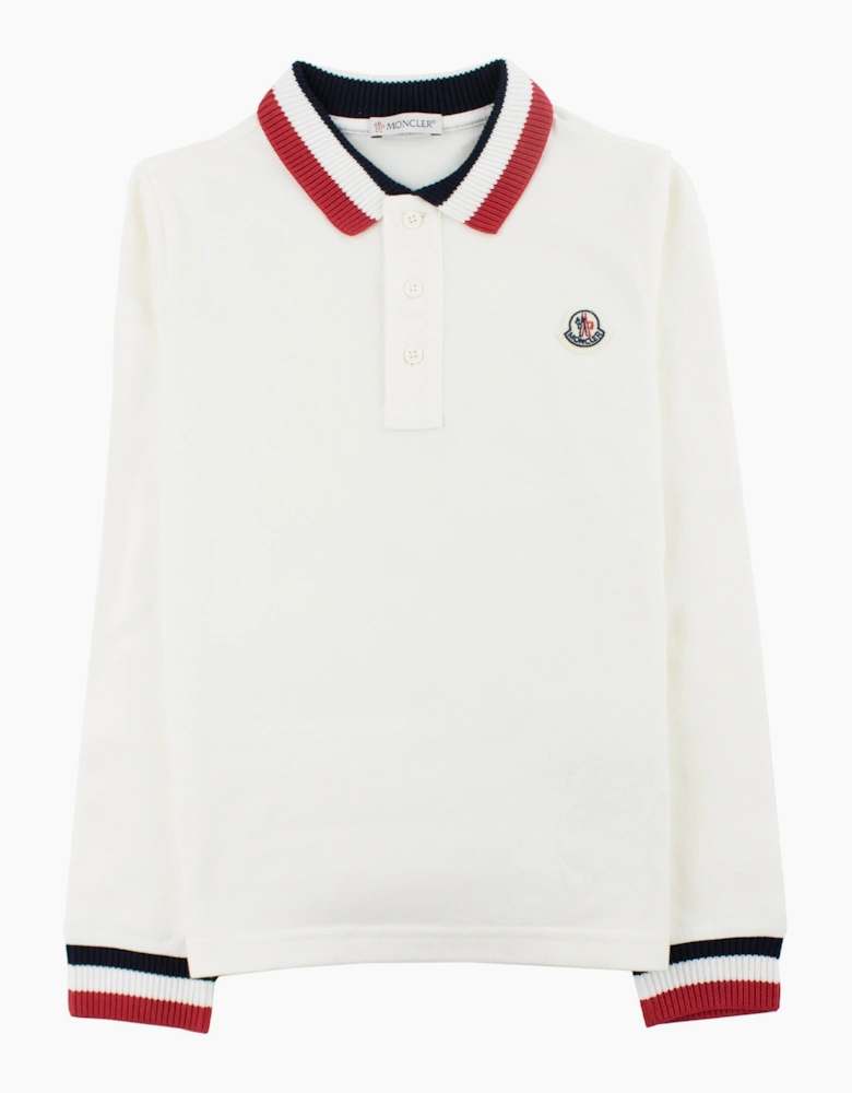 Moncler Junior Long Sleeve Polo Shirt White