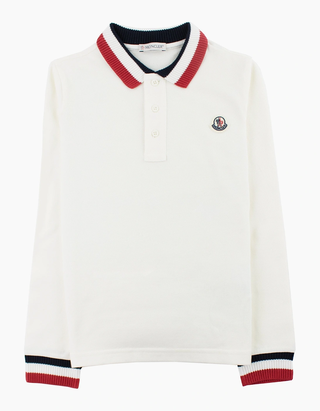 Moncler Junior Long Sleeve Polo Shirt White, 3 of 2