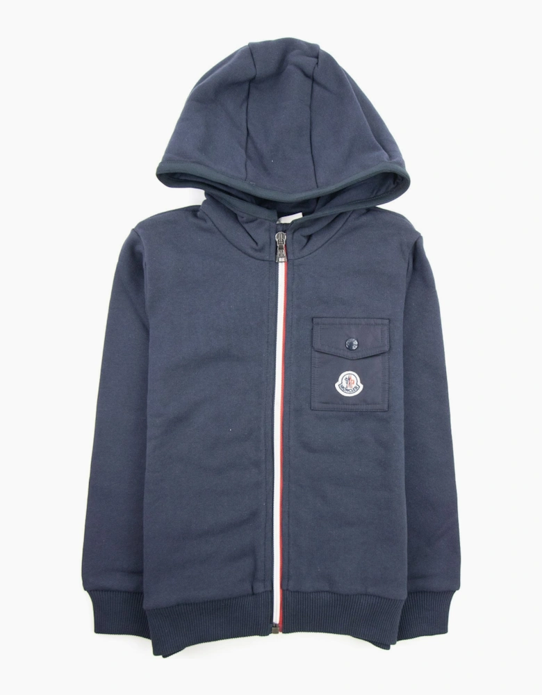 Moncler Junior Maglia Logo Zip Up Sweatshirt Navy 742