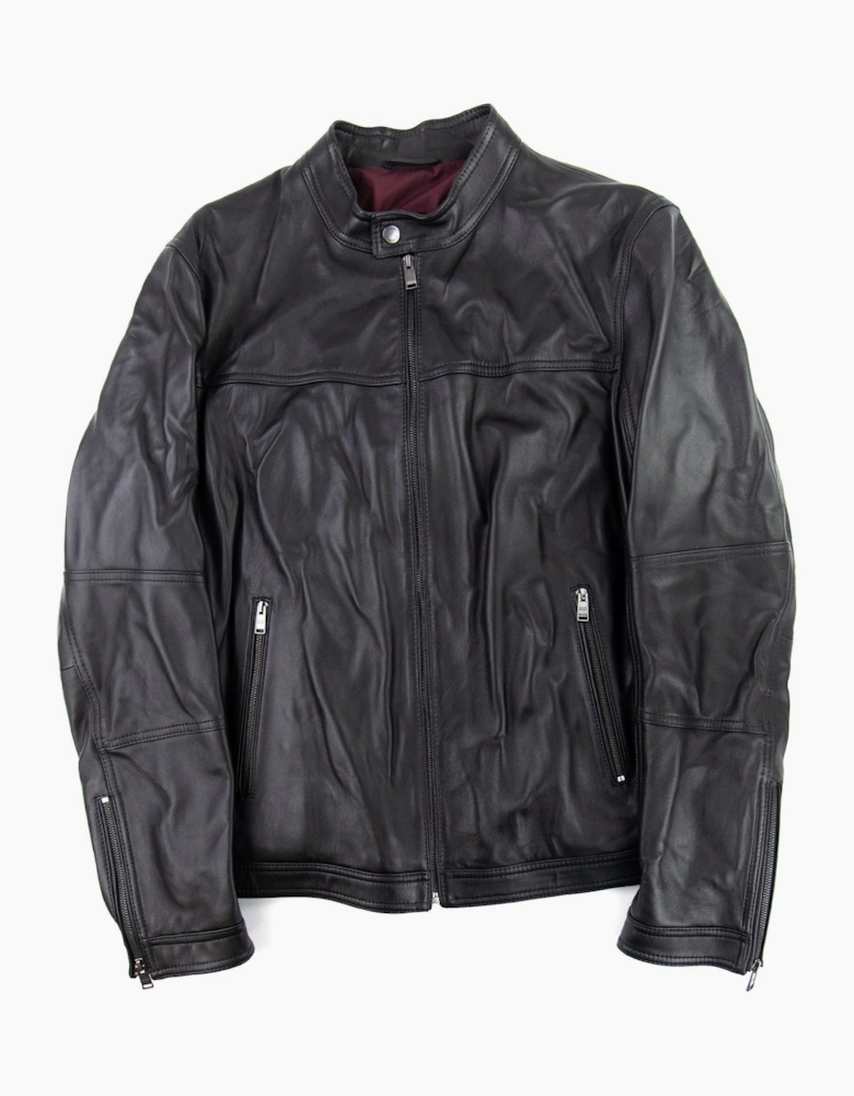 Hugo Boss Blouson Jacket In Nappa Leather Black
