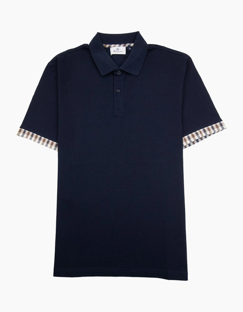 Aquascutum Supima Club Check Sleeves Polo Navy
