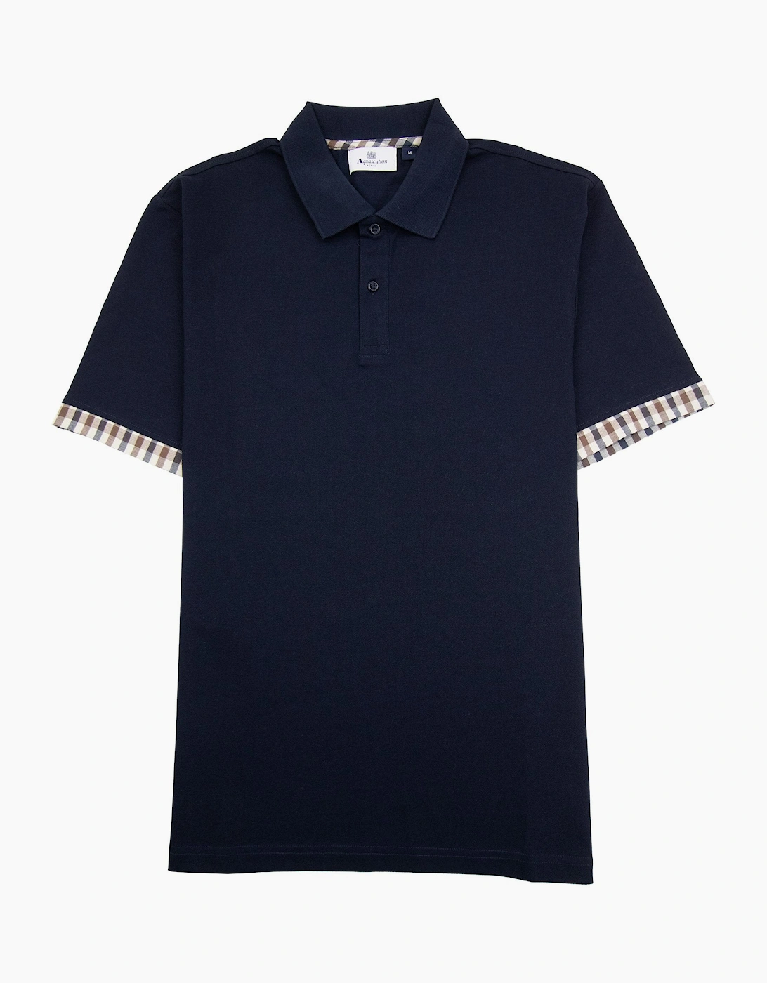 Aquascutum Supima Club Check Sleeves Polo Navy