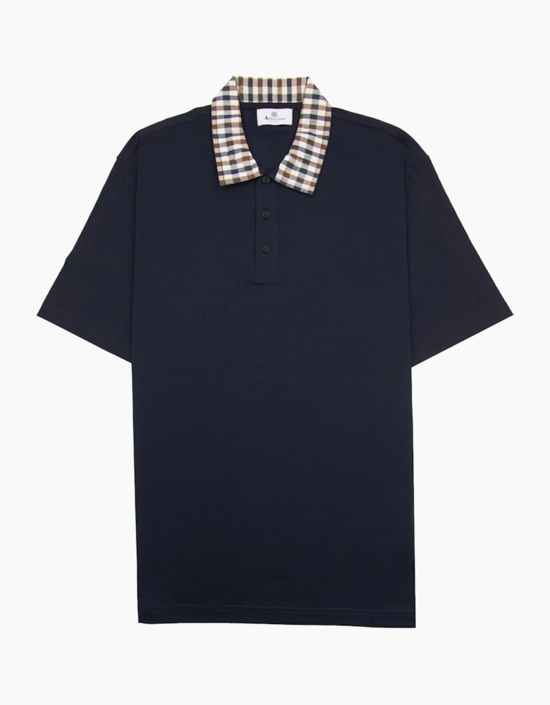 Aquascutum Supima Club Check Rib Polo Navy