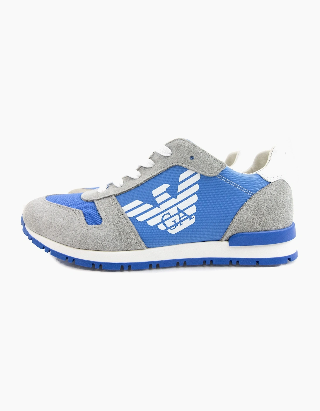 Armani Junior Eagle Logo Leather Sneakers Grey/blue, 6 of 5