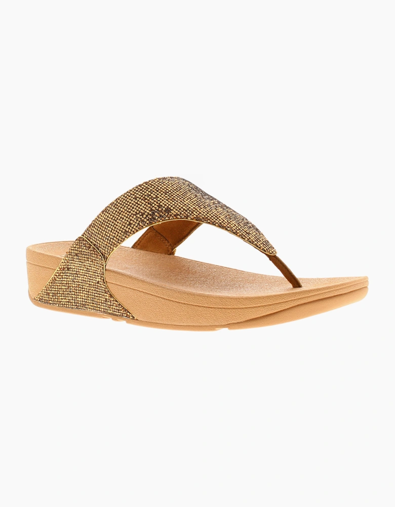 FitFlop Womens Flip Flops Lulu Glitterball Slip On old gold UK Size