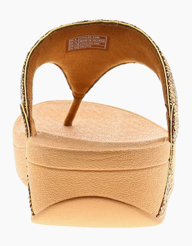 FitFlop Womens Flip Flops Lulu Glitterball Slip On old gold UK Size